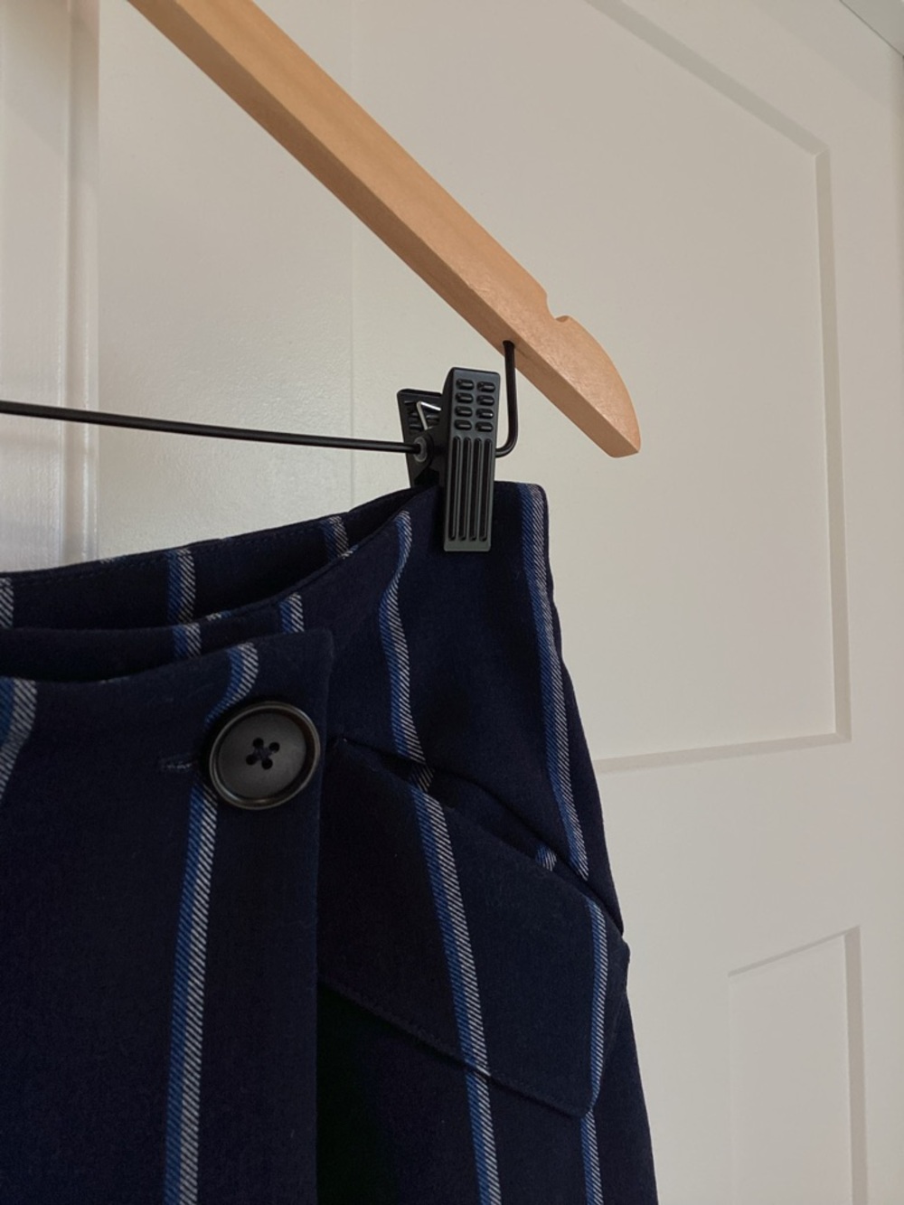Anthropologie A-Line Mini Skirt Maeve Wrap New Navy Blue Pinstripe Small - Picture 9 of 13